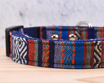 Blue Aztec Tribal Dog Collar – Handmade Adjustable Pet Collar
