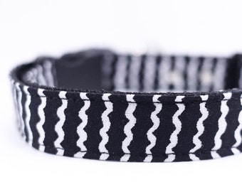 Wave Striped Dog Collar & Stripe Pet Collar - Puppy Dog Collar Girl Dog Collar, Boy Dog Collar New Dog Gift Black And White Striped