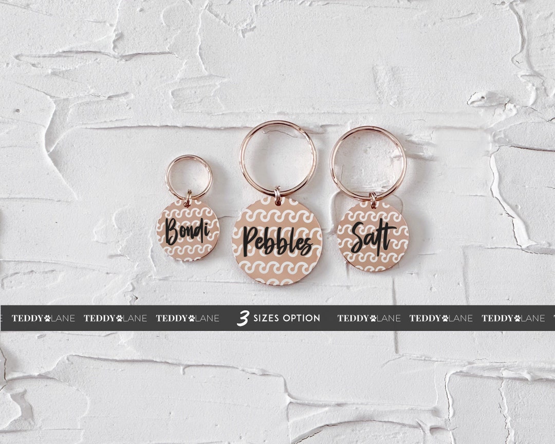 Custom Dog Name Ocean Wave Stainless Steel Pet Tag rose Etsy