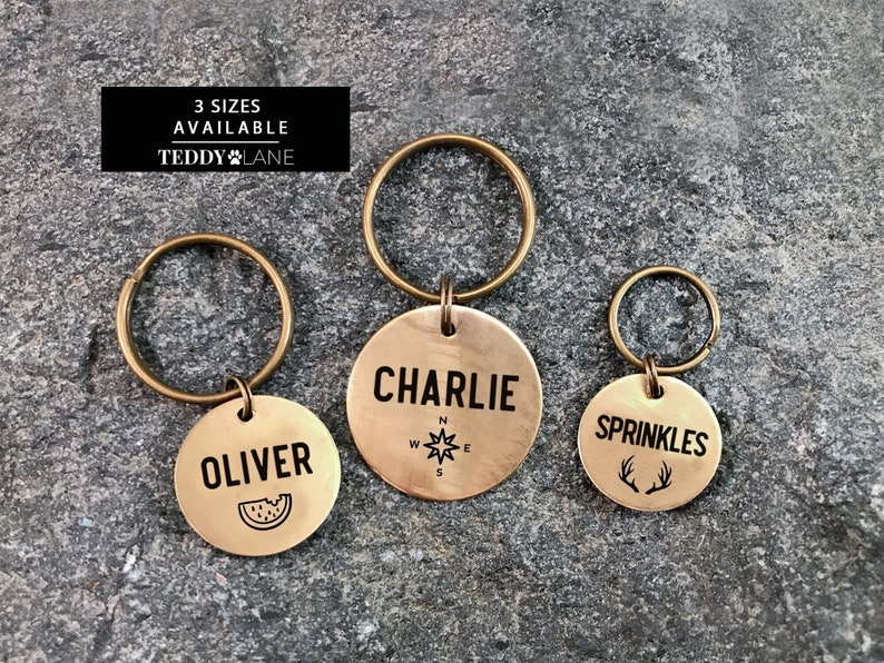 Personalised Brass Dog Tag or Brass Cat Tag - Engraved Pet Tag Cat lover gift, Pet Dog ID Tag Gift, Pet Name Tag, Custom Pet ID Accessories 