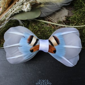 Feather Bow tie , wedding feather bow tie, Lazy Gray bow tie, Agreeable gray bow tie , Bow tie Dove gray, Light blue bow  , bowtie for groom
