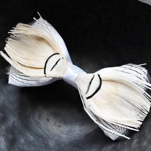 Peacock Feather Bow Tie: White Wedding Bowtie for Groom