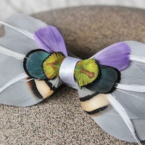 Pheasant & Peacock Feather Bow Tie: Night Butterfly Wedding Accessory