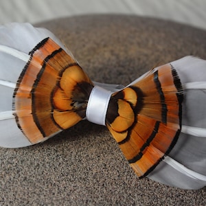 Orange Pheasant Feather Bow Tie: Handmade Wedding Accessory