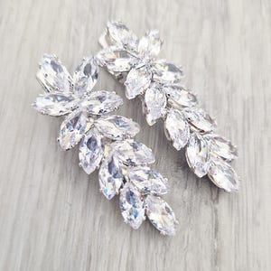 Crystal Leaf Bridal Hair Clips: Rhinestone Wedding Hair Accessories (Set of 2)