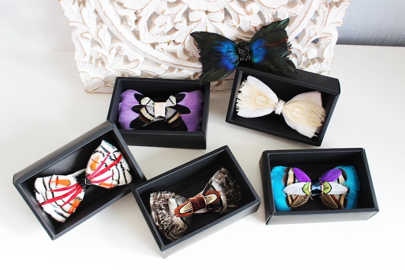 pheasant feathers bow tie Bow tie white,Bow tie black Bow tie wedding Feather Bow tie bowtie for groom Bird feathers bow tie