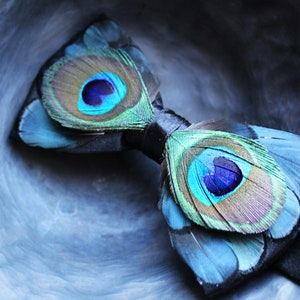 Papillon Con Piume Blu E Verde Con Spilla Da Bavero - .floraltrip