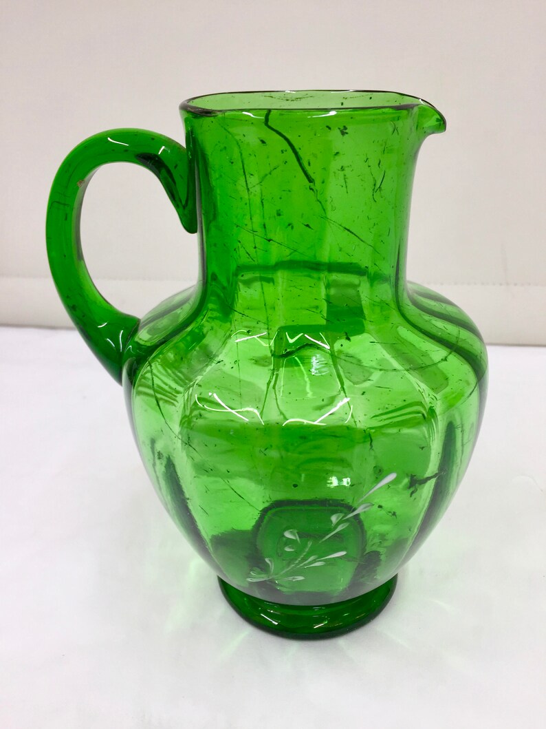 Antique Green Glass Jug with Enamelled Stag circa 1865 Etsy