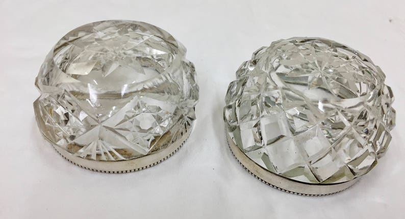 Two Geo V Cut Glass Salts with Solid Silver Rims circa 1921