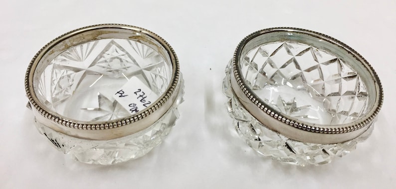Two Geo V Cut Glass Salts with Solid Silver Rims circa 1921