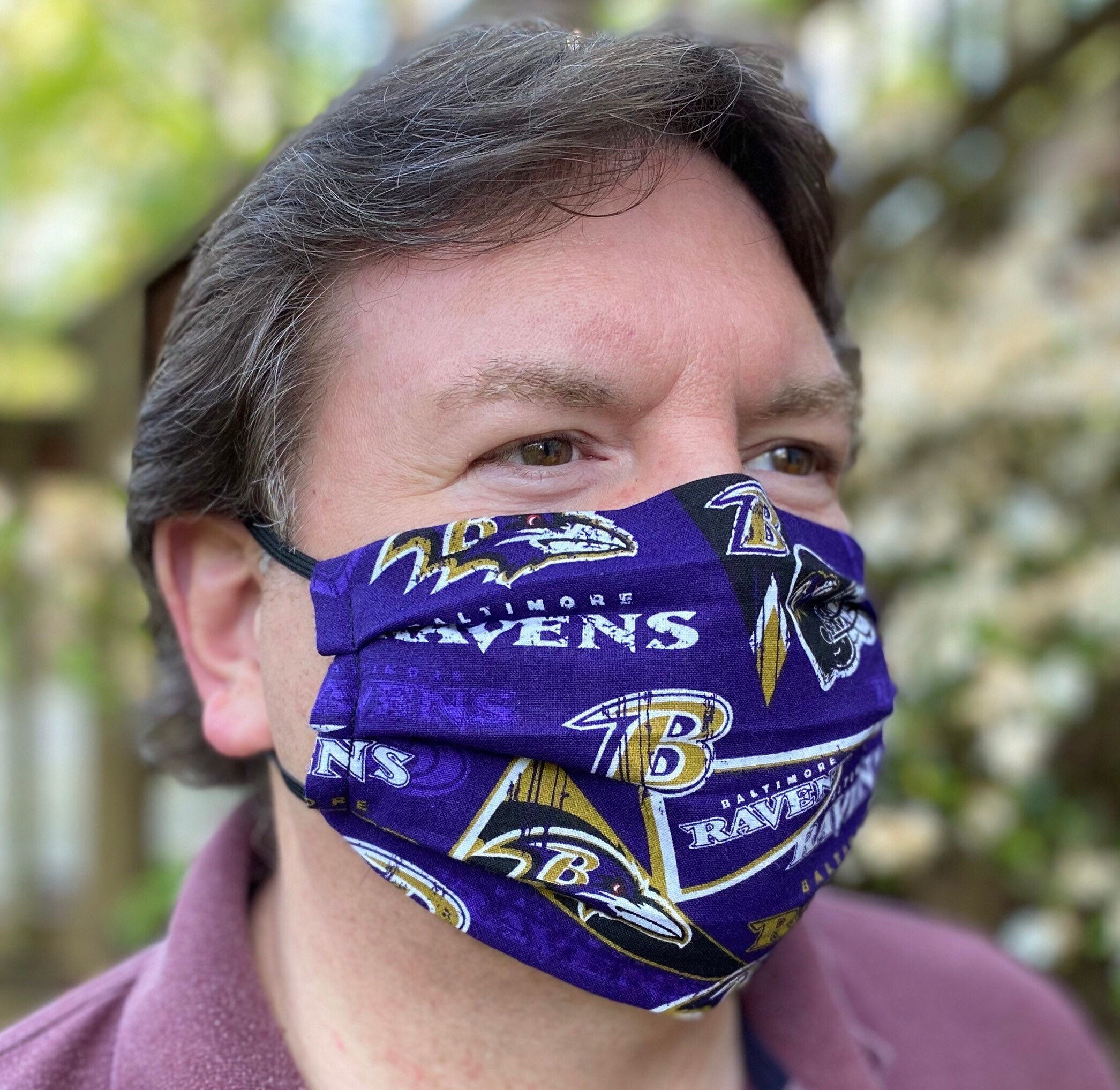 Purple Ravens Face Mask with Nose Wire and Filter Pocket / 3 Layer