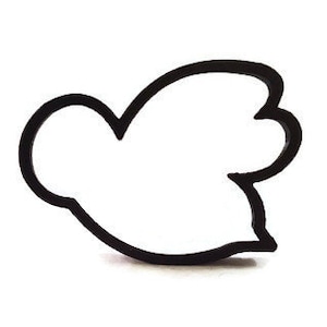 May include: A black outline of a stylized cloud or speech bubble shape, with a rounded left side and a three-lobed right side. The design is simple and graphic, set against a plain white background.