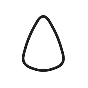 May include: A black, teardrop-shaped guitar pick with a smooth, rounded edge. The pick is set against a plain white background, highlighting its simple, yet functional design. This image is ideal for musicians and guitar enthusiasts.