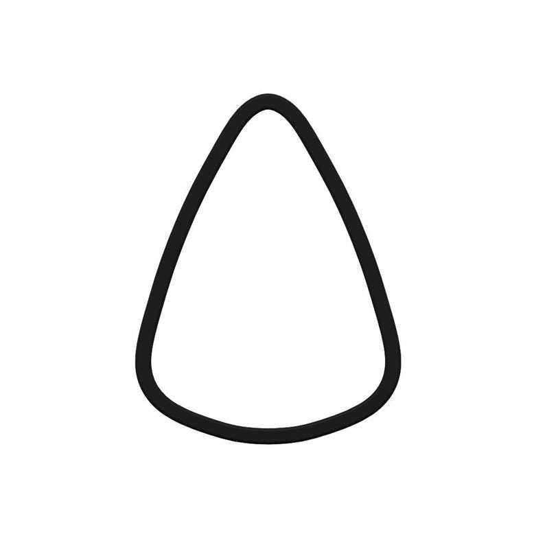 May include: A black, teardrop-shaped guitar pick with a smooth, rounded edge. The pick is set against a plain white background, highlighting its simple, yet functional design. This image is ideal for musicians and guitar enthusiasts.