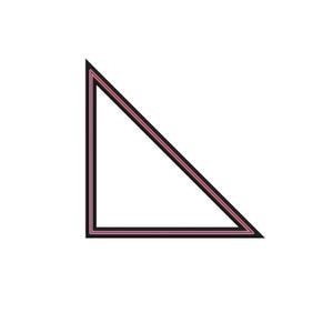 May include: A right triangle shape with a black border and a thin, pink inner line. The triangle is set against a white background, creating a simple, geometric design.