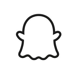 May include: A simple, cartoon-style ghost illustration. The ghost is white with a black outline, featuring small, rounded arms and a wavy bottom edge. The design is clean and minimalist.