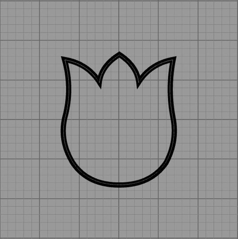 Puede incluir: Un contorno negro de una flor de tulip&aacute;n sobre un fondo de cuadr&iacute;cula gris. El dise&ntilde;o del tulip&aacute;n es simple, con una base redondeada y tres p&eacute;talos puntiagudos en la parte superior. La imagen es una ilustraci&oacute;n gr&aacute;fica.