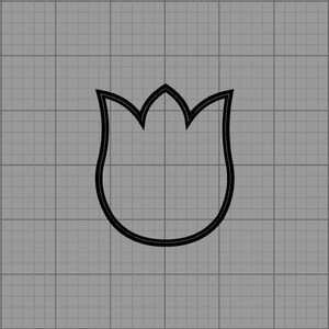 Puede incluir: Un contorno negro de una flor de tulip&aacute;n sobre un fondo de cuadr&iacute;cula gris. La forma del tulip&aacute;n es simple, con una base redondeada y tres p&eacute;talos puntiagudos en la parte superior. Las l&iacute;neas son gruesas y bien definidas.