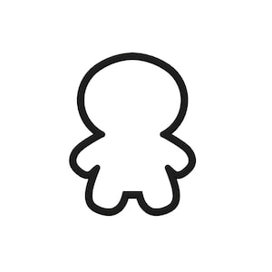 May include: A black outline of a stylized human figure, with a rounded head, arms, and legs. The design is simple and minimalist, set against a white background. The figure has a cartoonish appearance.