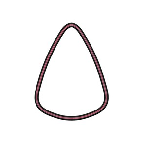 May include: A black, teardrop-shaped object with a thin red stripe and a white interior. The object has a smooth, rounded edge and a minimalist design, set against a plain white background.