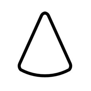 May include: A black, triangular shape with rounded corners, outlined against a white background. The shape is a solid, thick line, creating a bold and simple design. The overall aesthetic is minimalist and graphic.