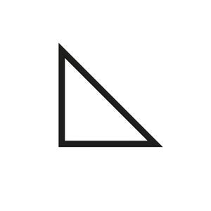 May include: A black right triangle on a white background. The triangle is outlined with a thick black line, creating a simple, geometric shape. The design is minimalist and clean.