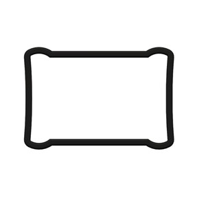 May include: A black rectangular frame with rounded corners and slightly curved edges on the top and bottom. The frame has a thick, solid outline and a white interior.