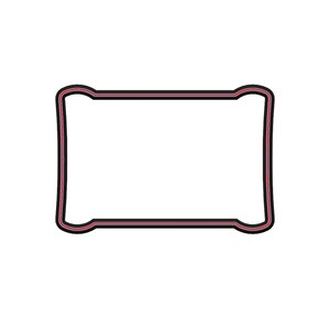 May include: A rectangular black gasket with a thin red stripe and a white interior. The gasket has rounded corners and a slightly curved top and bottom edge. The background is plain white.