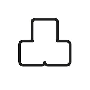 May include: A black outline of a stylized shape, resembling a combination of a rectangle and a rounded-bottomed shape. The design is simple and graphic, with a thick, solid border against a white background.