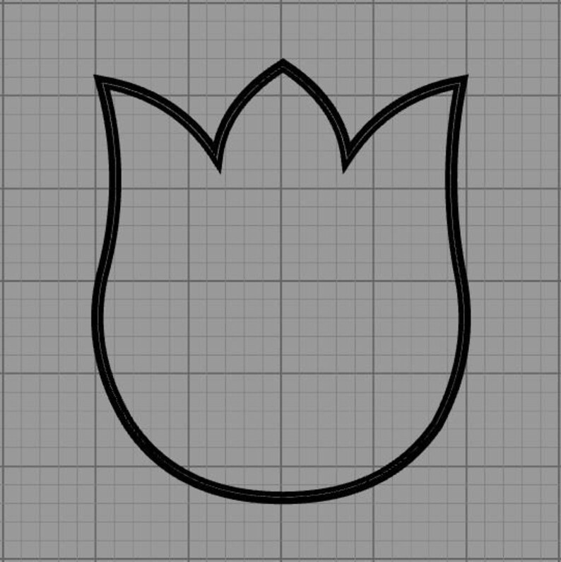 Puede incluir: Un contorno negro de una flor de tulip&aacute;n sobre un fondo de cuadr&iacute;cula gris. La forma del tulip&aacute;n es simple, con tres p&eacute;talos puntiagudos en la parte superior y una base redondeada. Las l&iacute;neas son gruesas y bien definidas.