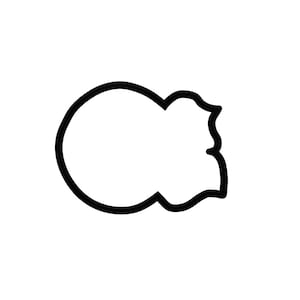 May include: A black outline of a stylized, cloud-like shape. The design features a rounded body with a scalloped edge on one side, set against a white background. The thick, solid black lines define the form.