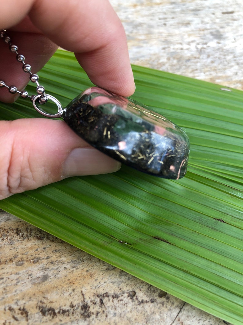 Dolomite and Celadonite Orgone Protector Pendant with Brass Key