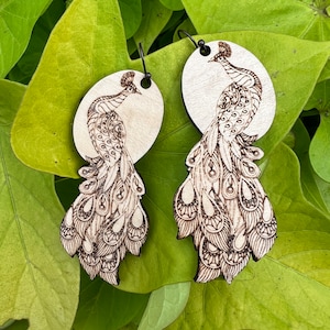 Peacock Mandala Dangle Earring Laser SVG PDF download files for Glowforge