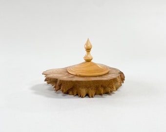 Ring Box made from Yellowbox Burl with Turkish Boxwood lid - 6"L x 4"H x 3"W