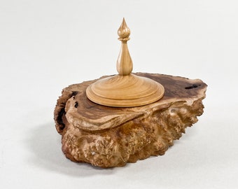 Ring Box made from Red Mallee Burl with Turkish Boxwood lid - 6"L x 4"H x 4"W