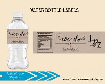 diy wedding water bottle label template editable water bottle etsy