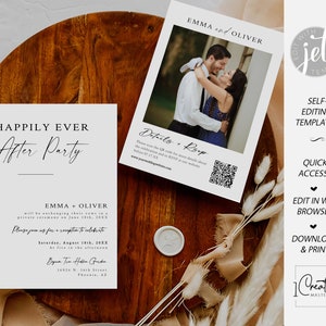 Modern Photo Elopement Announcement: Minimalist Reception Party Invite (Editable Template)