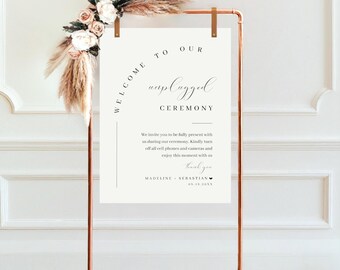Unplugged Ceremony Sign Template, Editable Wedding Sign, Minimalist Arch Wedding Sign, Printable 18x24 24x36 A1 A2, Instant Download, MN17W
