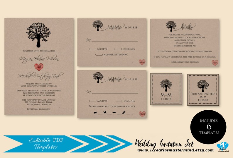 Wedding Invitation Template Diy Rustic Wedding Invitation Etsy