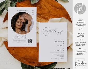 Elegant Script Wedding Invite, Classic Calligraphy Wedding Invite,  Round Photo Invite, Modern Wedding Invitation Template, QR Code, MN20W