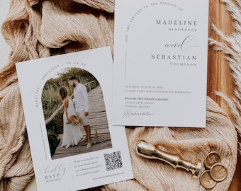 Modern Arch Wedding Invitation, Minimalist RSVP Invite Template, Classic Photo Design, Simple Typography & Customizable MN17W