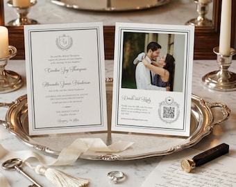Old Money Wedding Invitation Template | Editable Monogram Crest Formal Invite | RG01W