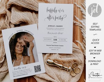 Photo Happily Ever After Party Invite Template, Minimalist We Elope Announcement Invitation, Editable Modern Wedding Elopement Invite, MN13W