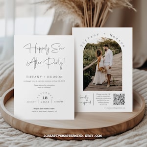 Happily Ever After Party Invitation Template, Minimalist Wedding Elopement Announcement Card, Modern Photo Reception Party Invite, MN08W