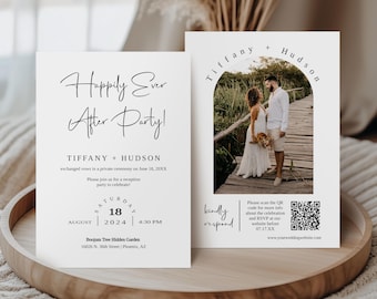 Happily Ever After Party Invitation, After Wedding Reception Invite, Arched Photo QR Code RSVP Template, We Tied the Knot | MN08W