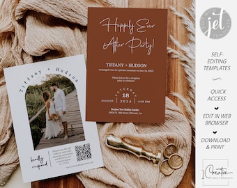 Terracotta Happily Ever After Party Invitation With QR Code, Minimalist Photo Wedding Elopement Invitation, Boho Reception Invite, MN08T