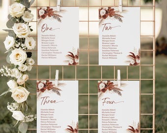 Pampas Grass Seating Chart Cards Template | Boho Wedding Seating Cards Terracotta Floral | Editable Printable | FL01