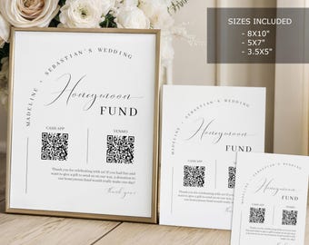 Editable Honeymoon Fund QR Code Sign Template, Cash Gift Wedding Sign, Arch Wedding Printable, Modern Minimalist Wedding Decor, MN17W