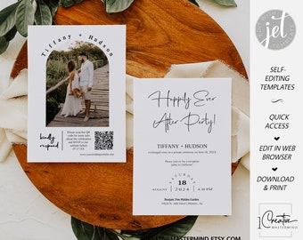 Happily Ever After Party Invitation Template, Minimalist Wedding Elopement Announcement Card, Modern Photo Reception Party Invite, MN08W