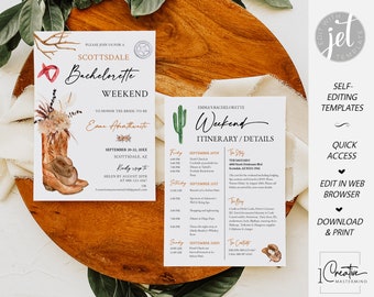 Cowgirl Bachelorette Party Invitation Template, Desert Bachelorette Party Itinerary Invite, Boho Bridal Shower Card, Hen Party Invitation